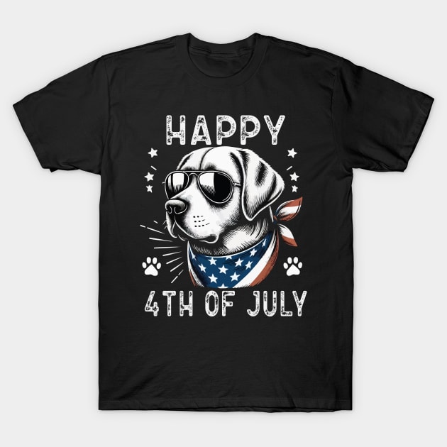 Happy 4th of July Patriotic American Flag Labrador Retriever T-Shirt by JUST PINK